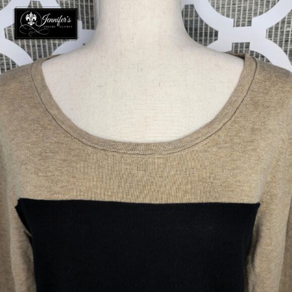 Jones New York Sport Women's Black and Tan 3/4 Sleeve Pull Over Sweater Size L - Picture 3 of 9